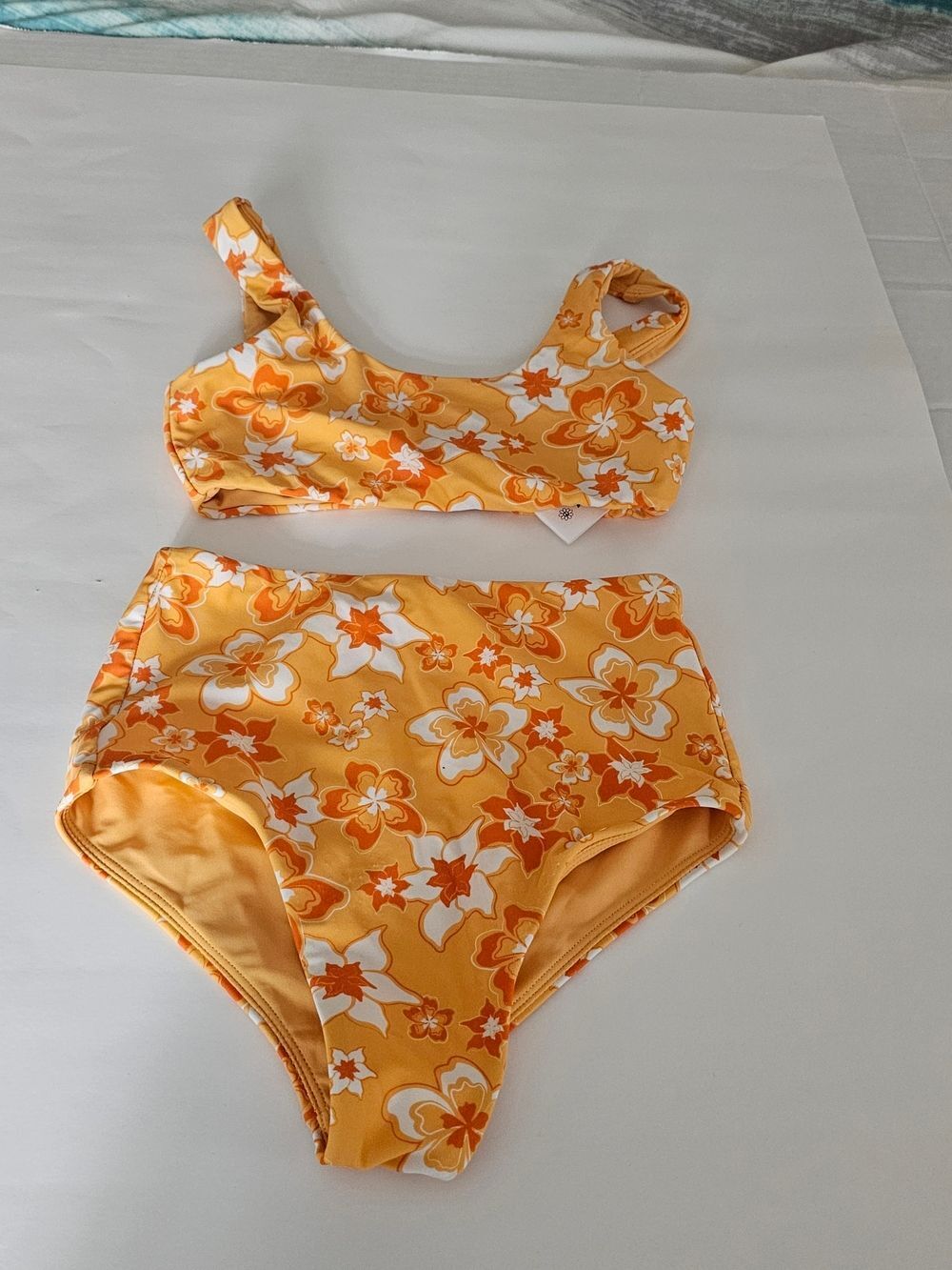 Pac Sun Yellow Floral High-Waist Bikini Set. Size Medium 8 Girls